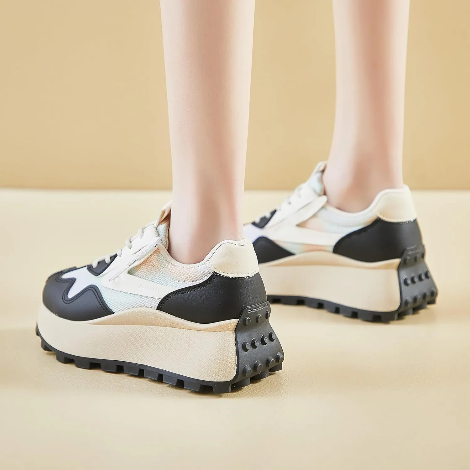 Women's Platform Sneakers Lightweight Walking Shoes with Arch Support Breathable Mesh & Retro Lace-Up Casual Shoes