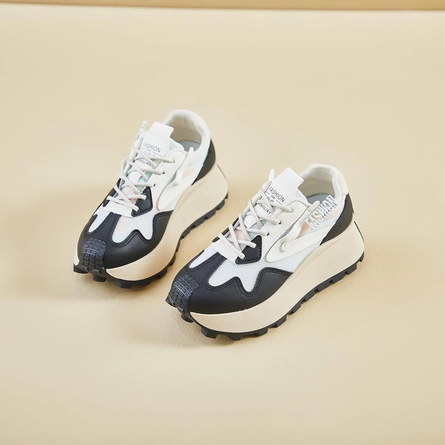 Women's Platform Sneakers Lightweight Walking Shoes with Arch Support Breathable Mesh & Retro Lace-Up Casual Shoes