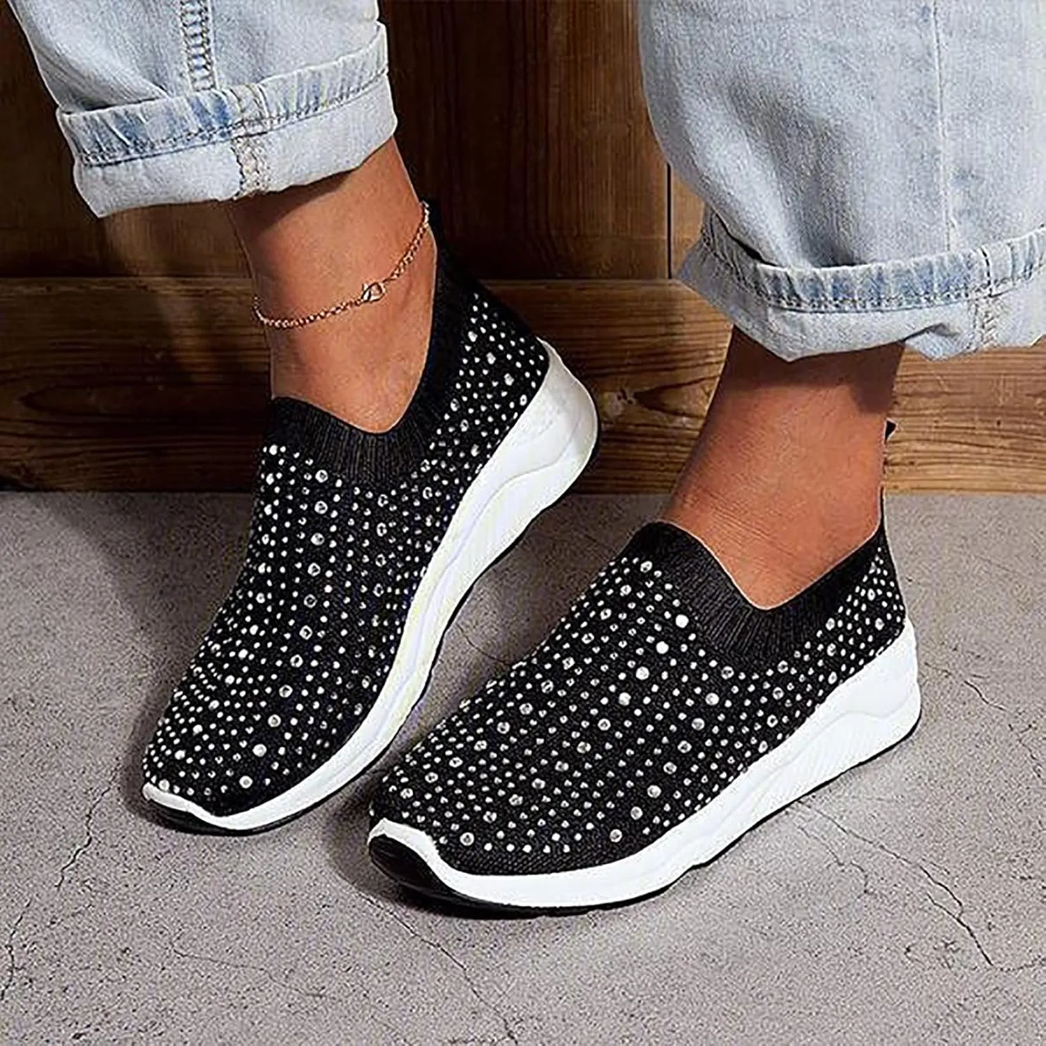 Women's Running Shoes All Black Slip On Walking Shoes for Women Wide Black and White Gym Shoes Women Womens High Top Sneakers Zapatos Antiderrapantes para Cocina De Mujer