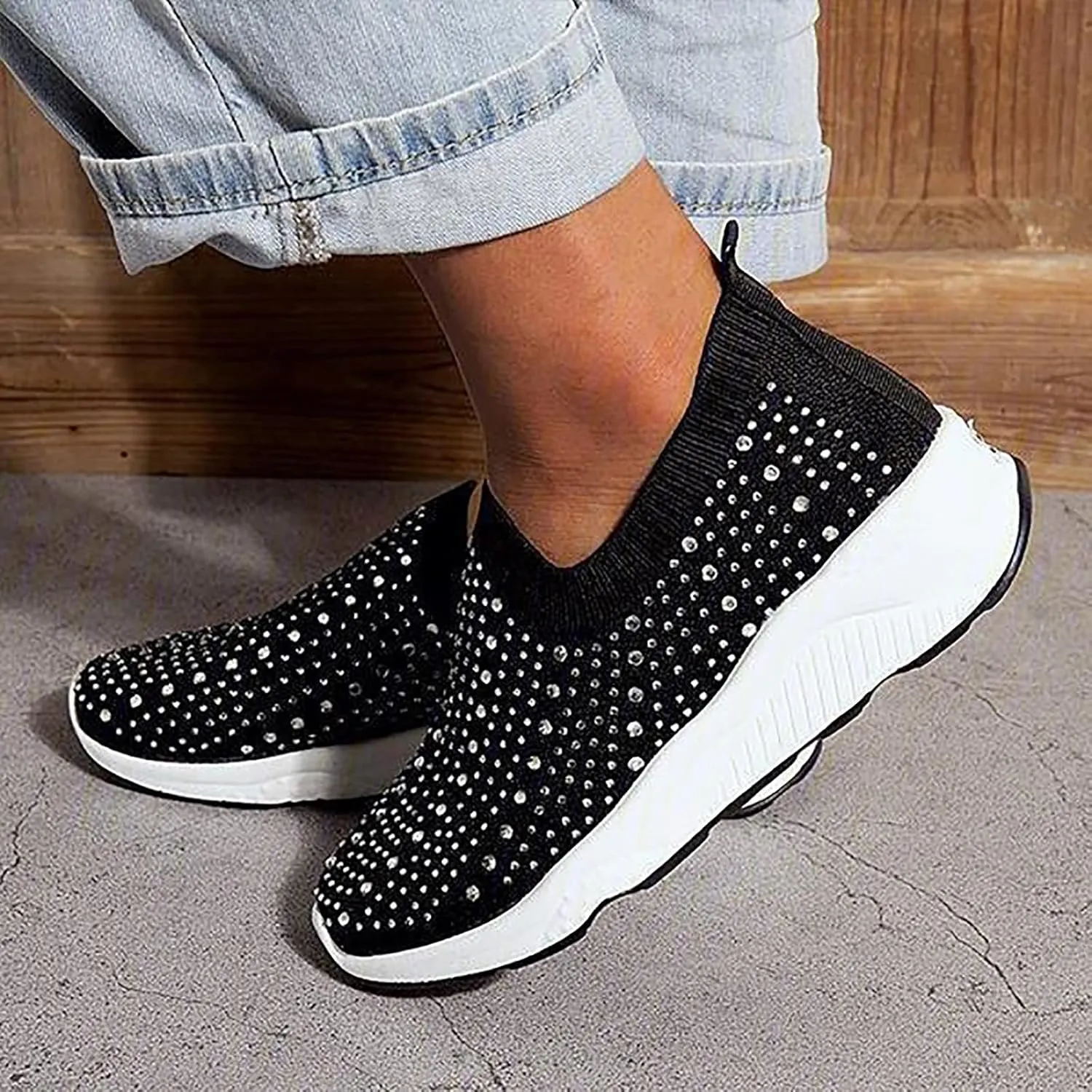 Women's Running Shoes All Black Slip On Walking Shoes for Women Wide Black and White Gym Shoes Women Womens High Top Sneakers Zapatos Antiderrapantes para Cocina De Mujer