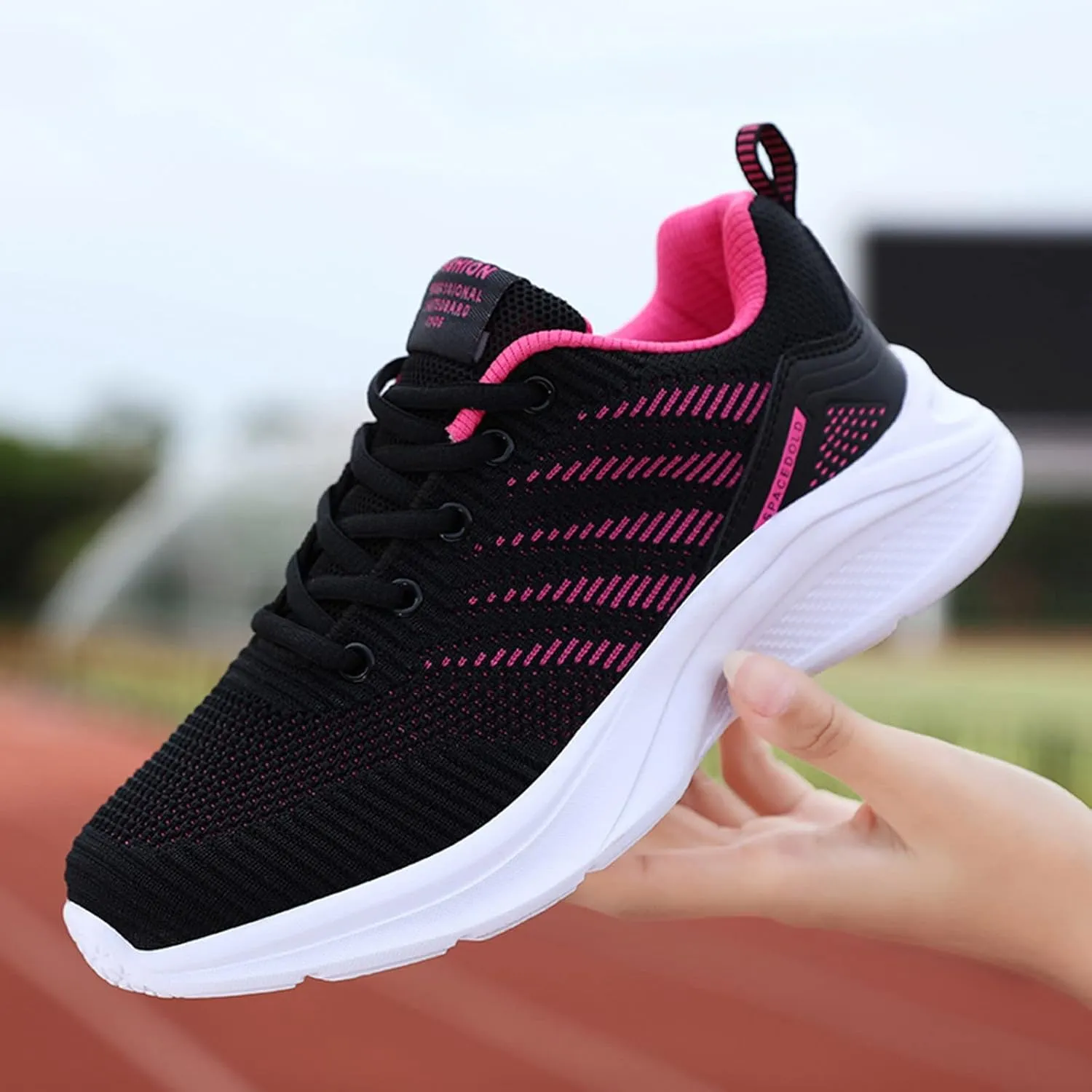 Womens Slip On Tennis Shoes Sneakers for Women Lace Up Walking Shoes Lightweight Breathable Slip On Running Shoes