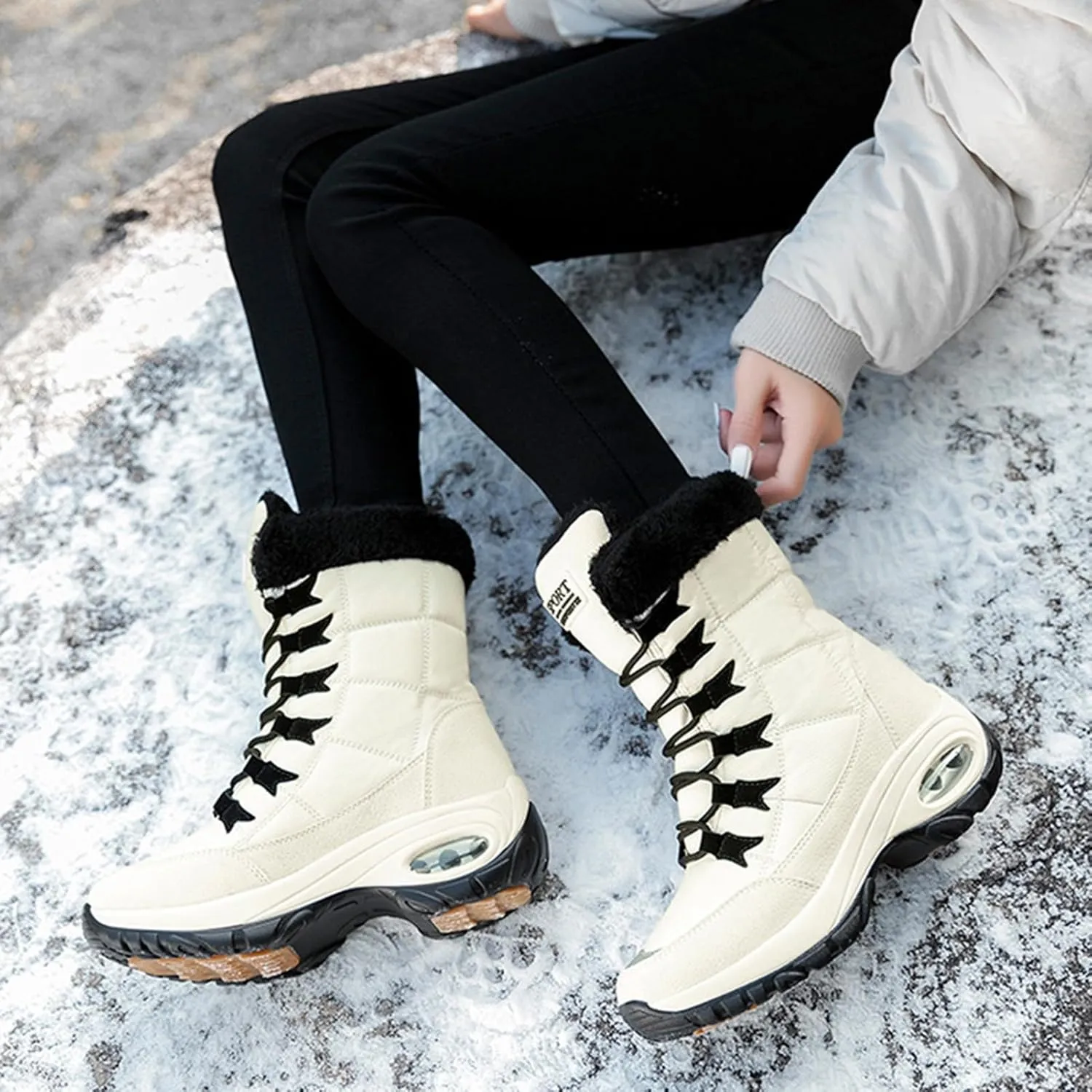 Womens Snow Boots Waterproof Insulated,Outdoor High Top Cold-Weather Warm Winter Shoes for Women Fashion,Comfortable Hiking Fur Lined Ladies Winter Boots