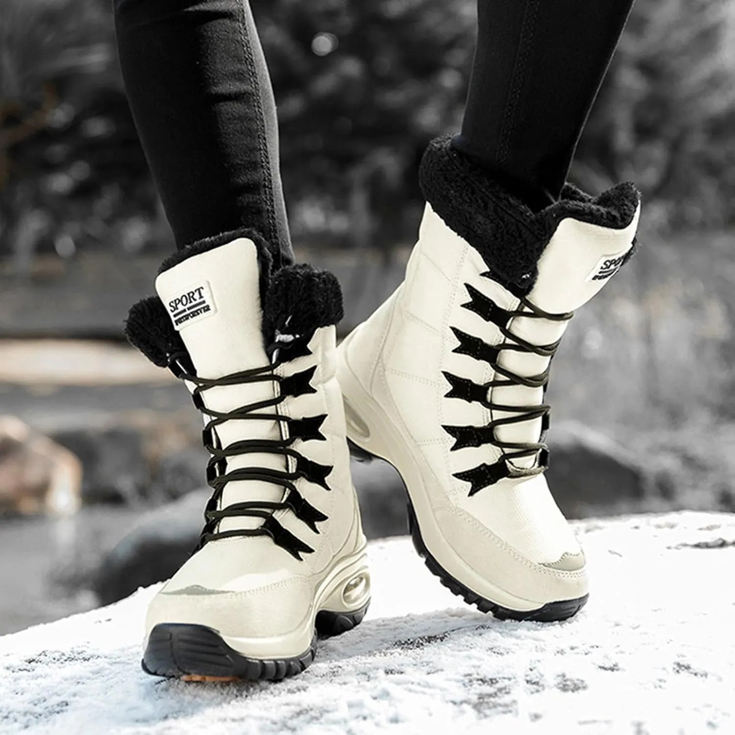 Womens Snow Boots Waterproof Insulated,Outdoor High Top Cold-Weather Warm Winter Shoes for Women Fashion,Comfortable Hiking Fur Lined Ladies Winter Boots
