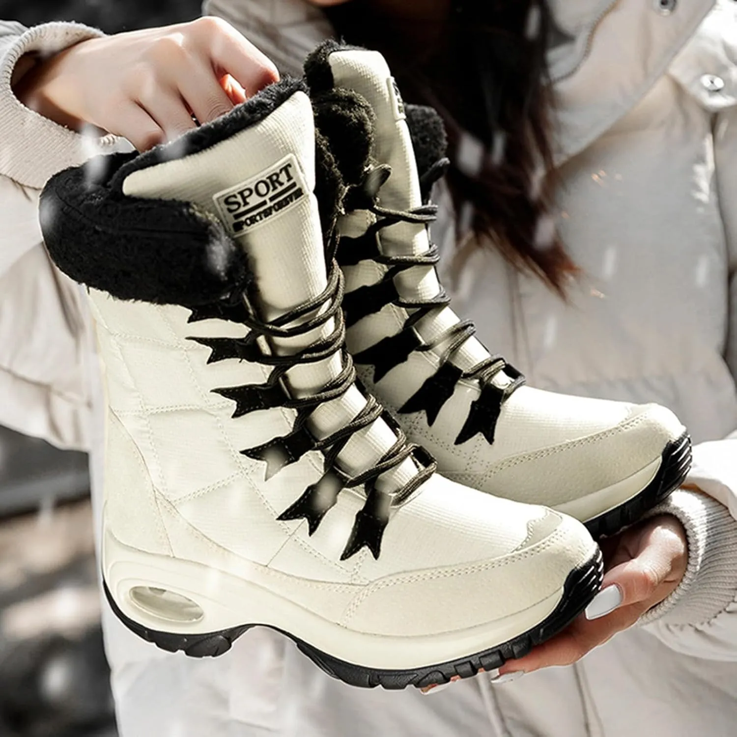 Womens Snow Boots Waterproof Insulated,Outdoor High Top Cold-Weather Warm Winter Shoes for Women Fashion,Comfortable Hiking Fur Lined Ladies Winter Boots