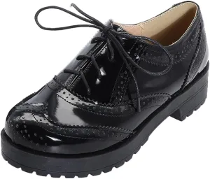 Women's Two Tone Flat Oxfords Shoes Lace Up Wingtip Perforated Low Heel Vintage Saddle Oxford Brogues