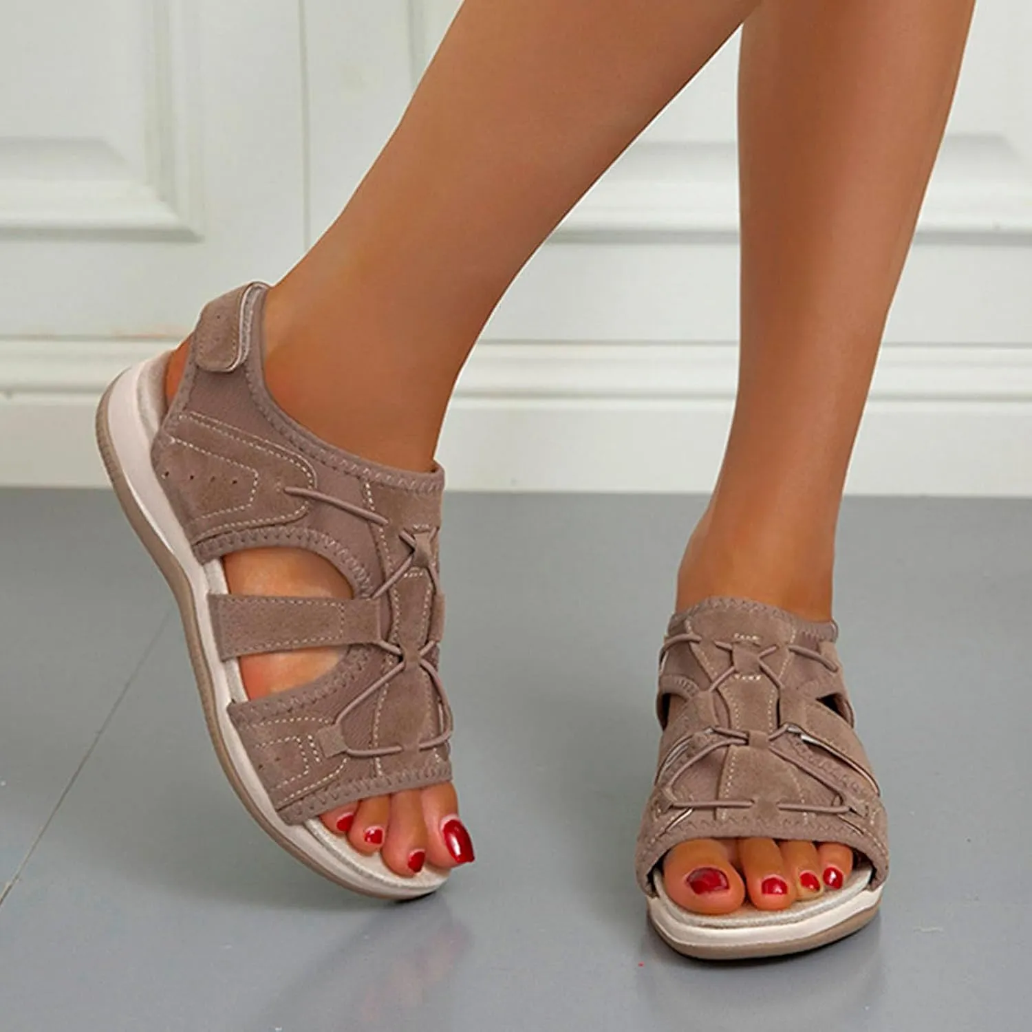 Women's Wedge Heel With Arch Support Low Top Round Toe Casual Sandals For Hiking Outdoor Walking Summer Platform Athletic Shoes Women