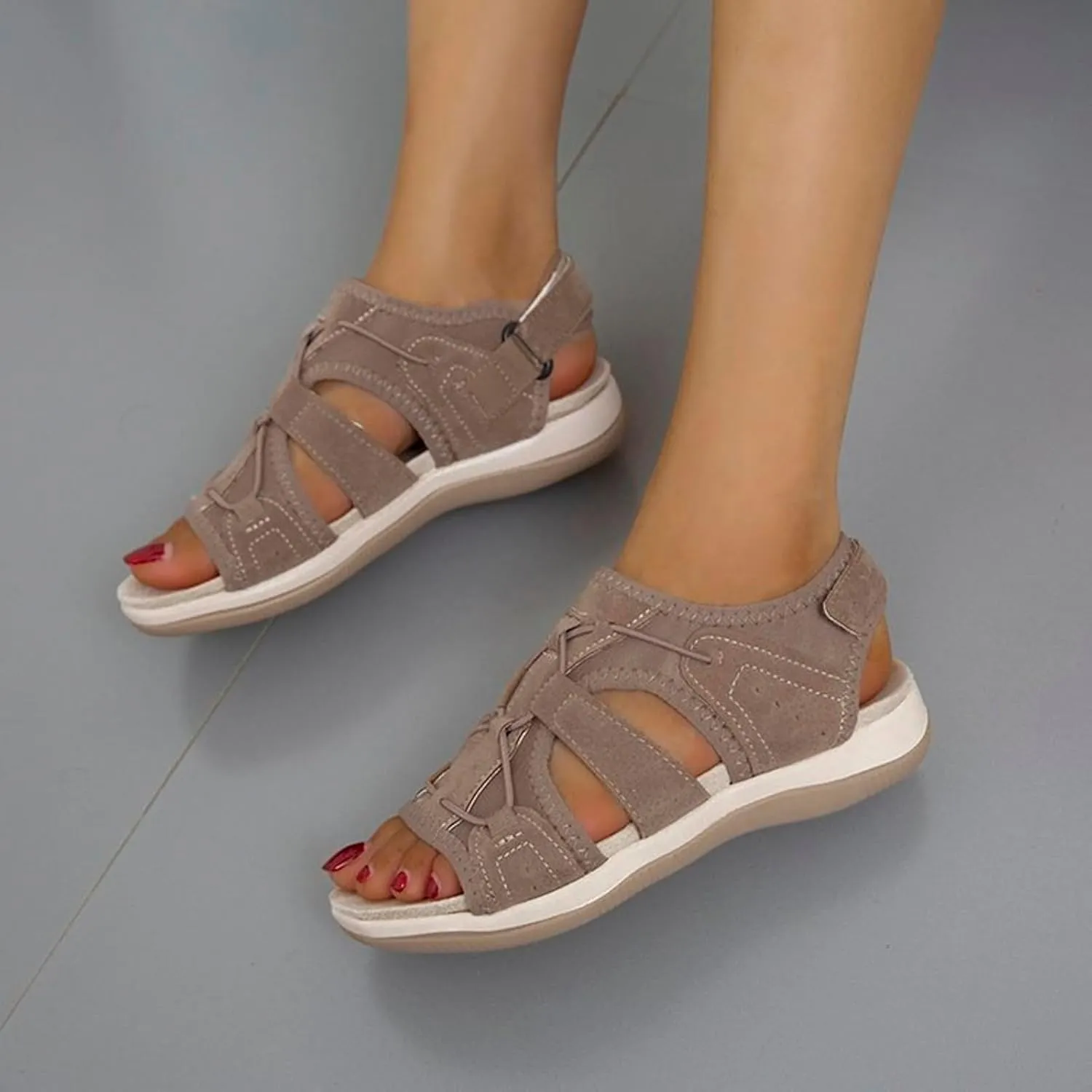 Women's Wedge Heel With Arch Support Low Top Round Toe Casual Sandals For Hiking Outdoor Walking Summer Platform Athletic Shoes Women