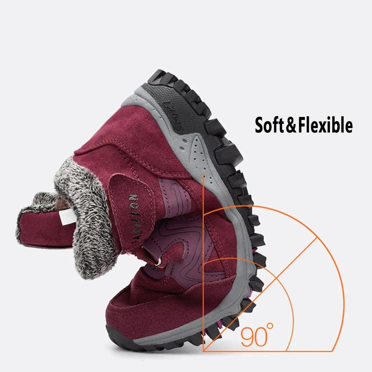 YUKTOPA Women's Winter Thermal Villi Leather Platform Fashion high top Boots Warm Fur Lined Snow Boots Hook Loop Ankle Booties Outdoor Walking Shoes Non-Slip Hiking Shoes