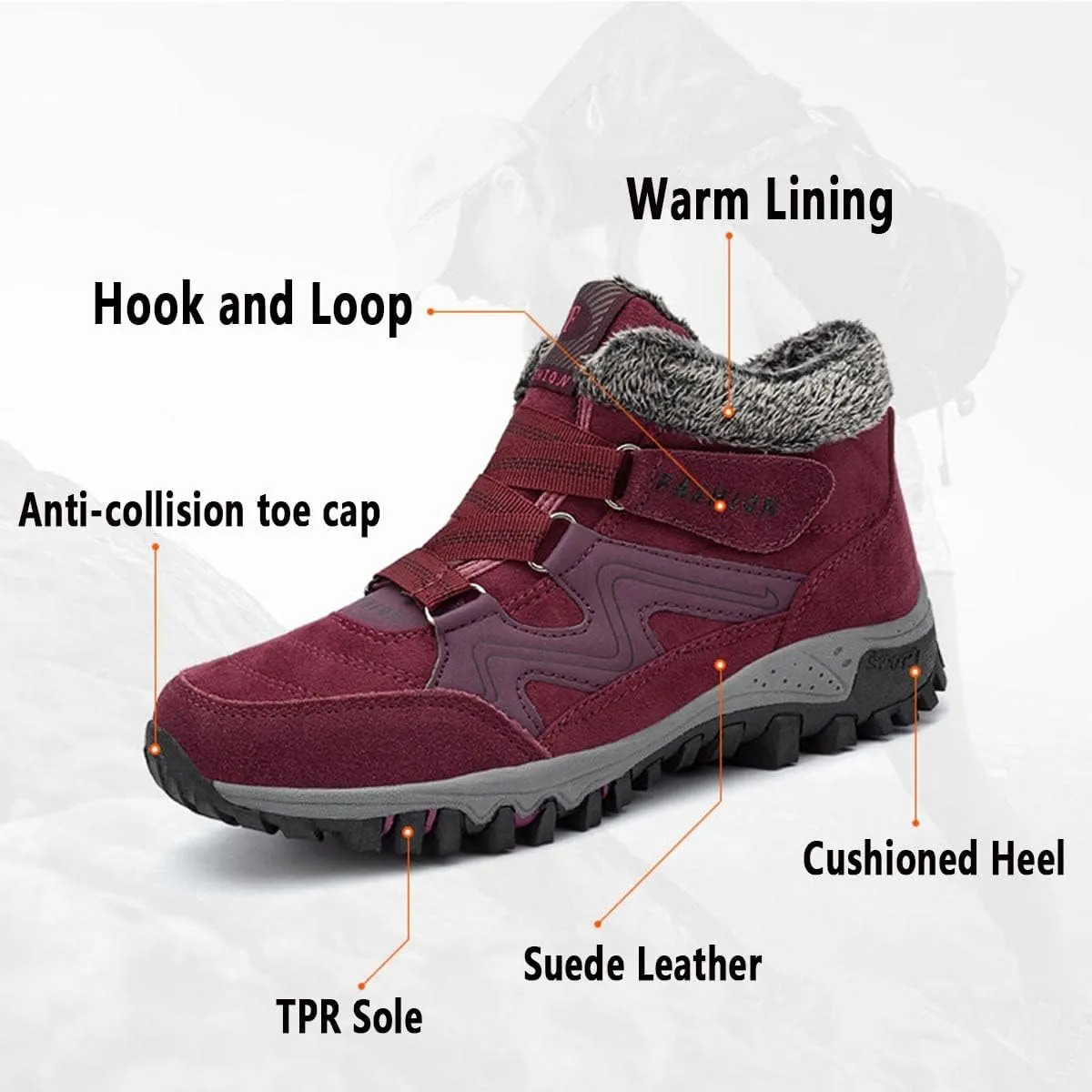 YUKTOPA Women's Winter Thermal Villi Leather Platform Fashion high top Boots Warm Fur Lined Snow Boots Hook Loop Ankle Booties Outdoor Walking Shoes Non-Slip Hiking Shoes