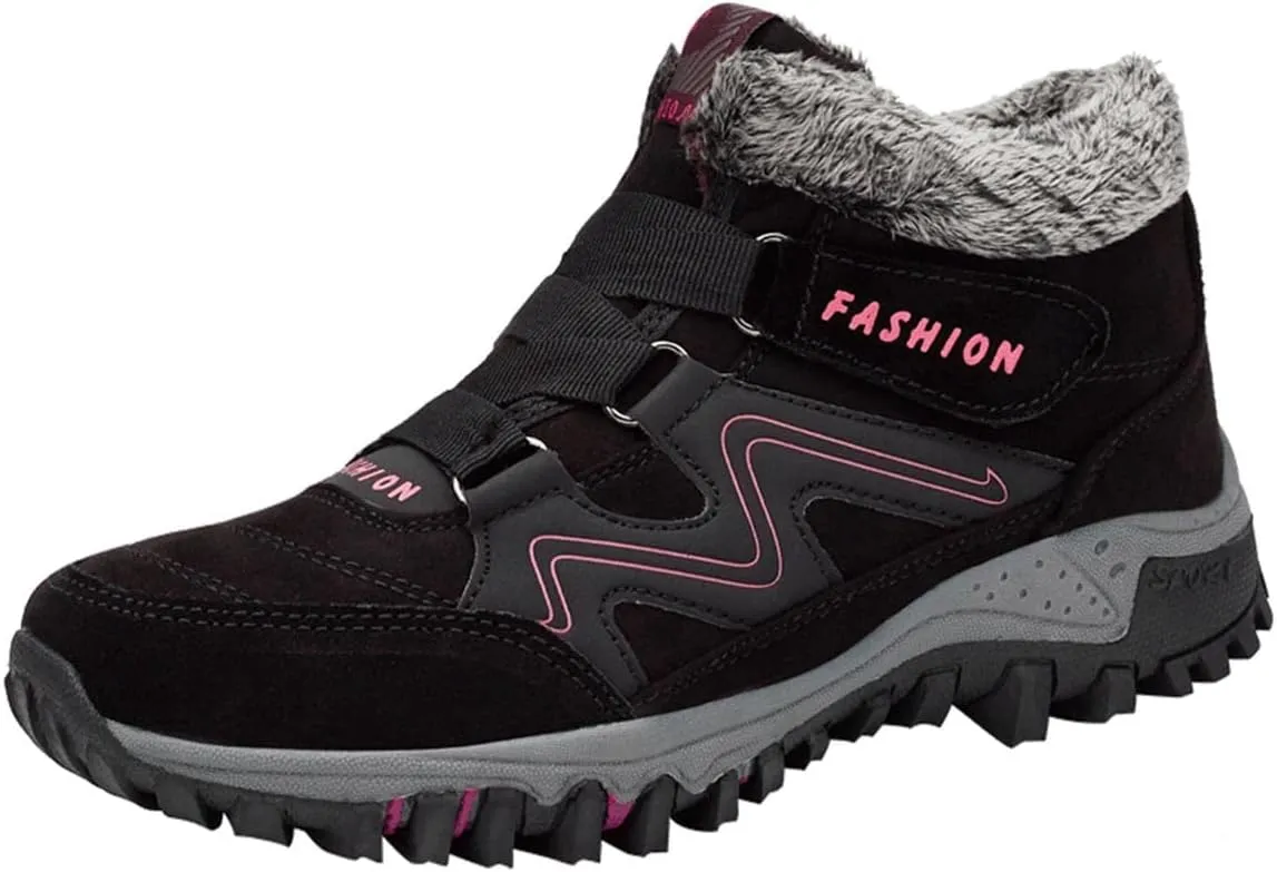 YUKTOPA Women's Winter Thermal Villi Leather Platform Fashion high top Boots Warm Fur Lined Snow Boots Hook Loop Ankle Booties Outdoor Walking Shoes Non-Slip Hiking Shoes