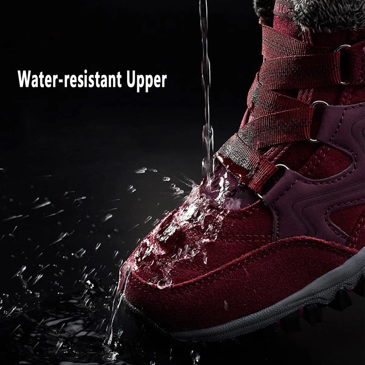 YUKTOPA Women's Winter Thermal Villi Leather Platform Fashion high top Boots Warm Fur Lined Snow Boots Hook Loop Ankle Booties Outdoor Walking Shoes Non-Slip Hiking Shoes